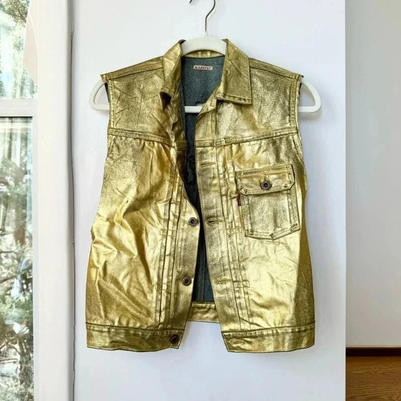 Kapital Foil Denim Vest Jacket metallic Gold Size 0 - Picture 3 of 17